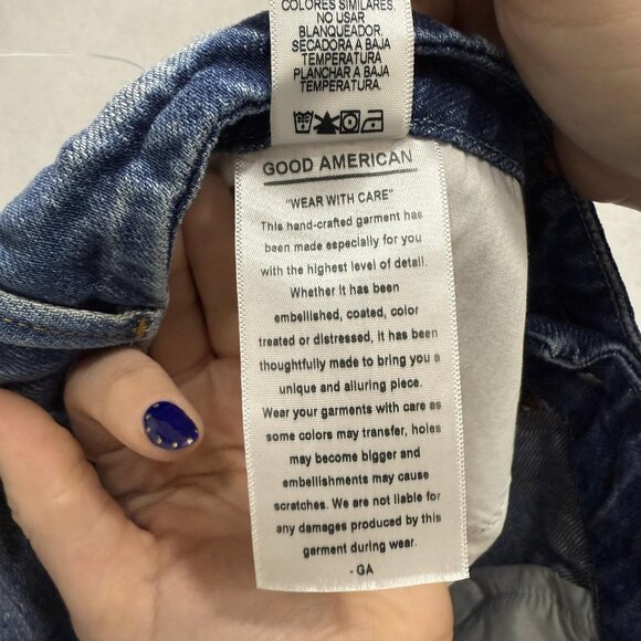 Good American Shorts Womens 8/29 Blue Distressed Denim High Rise Button Fly - Picture 10 of 11